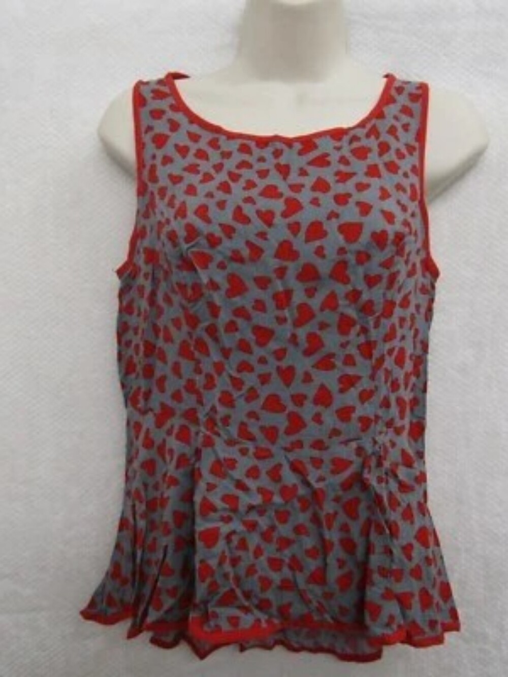 Sleeveless Heart-Print Women's Top in Red And Gray (XL)